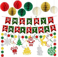 Christmas Party Decorations, Xmas Party Supplies, Merry Christmas Banner, Honeycomb Balls, Xmas Theme Hanging Swirls, Circle Dots Garland, for Outdoor Indoor Home Mantle Fireplace Decor