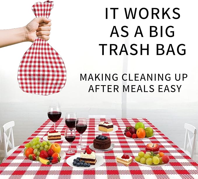 3 Pack Red and White Checkered Tablecloth, 54 X 108Inch Plastic Red Gingham Table Cloth Disposable Spring Picnic Tablecloth Waterproof Red Checkered Table Cover for BBQ Picnic Barbecue Birthday Party