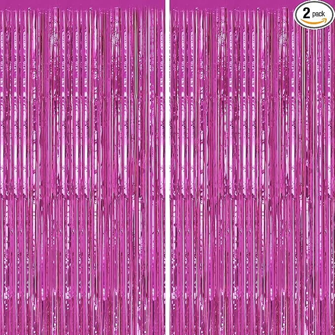 2 Pack Foil Fringe Backdrop - Hot Pink Shiny Tinsel Curtains for Party Decoration/Photo Booth Props - 3.3x6.6 FT Metallic Foil Backdrop for Birthday, Wedding, Graduation, Christmas.
