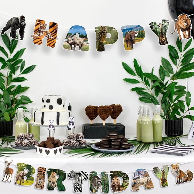 Safari Animals Party Decorations Happy Birthday Banner Safari Animals Party Banner Garland for Birthday Party Decorations Safaris Animals Party Supplies