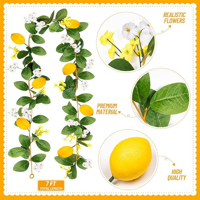 4 Pcs Artificial Lemon Flower Garland Vine, 28 Ft Fake Yellow Lemon Vines Silk Flowers Hanging Floral Garlands Decoration for Room Wall, Flower Themed Party, Wedding Supplies
