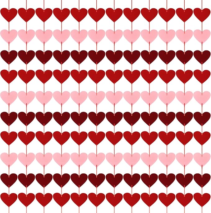 12 PCS Valentines Banner, Hanging Valentines Decor, Pre-Assemble Heart Banner Galentines Day Decorations for Holiday Classroom School Home Backdrop Decor（Red, Pink, Burgundy）