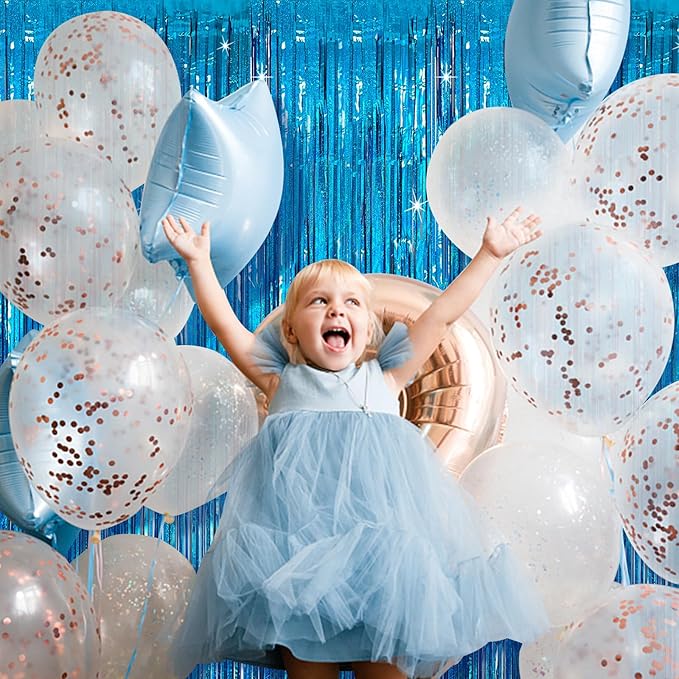 Tinsel Curtain Party Backdrop Blue Birthday Party Decorations 2 Packs Glitter Foil Fringe Curtain Party Decor Streamers Photo Booth for Birthday Christmas Wedding Halloween Graduation Decorations