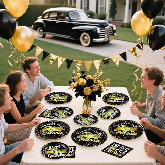 Grencian 96Pcs Classic Car Party Decorations Vintage Car Birthday Plates and Napkins Tableware Sets Old Theme Classic Party Favors for Adult Mens Racing Cars Theme Birthday Supplies Serve 24