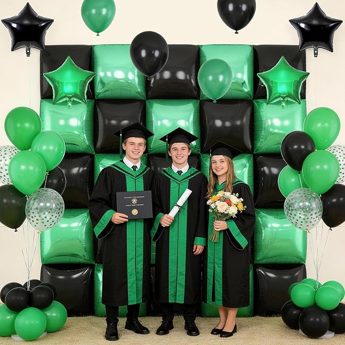 Black Green Square Foil Balloon Wall,25Pcs Double Sided Foil Balloons Backdrop Helium Tunnel Arch Garland Kit for Birthday Gradution Anniversary Baby Shower Party Decorations