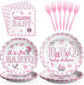 96 Pcs BBQ Baby Shower Decorations It's A BabyQ Paper Plates and Napkins Disposable Pink Gingham Baby Q Party Tableware Set for Girls Barbecue Baby Shower Gender Reveal Picnic Party Supplies Serves 24