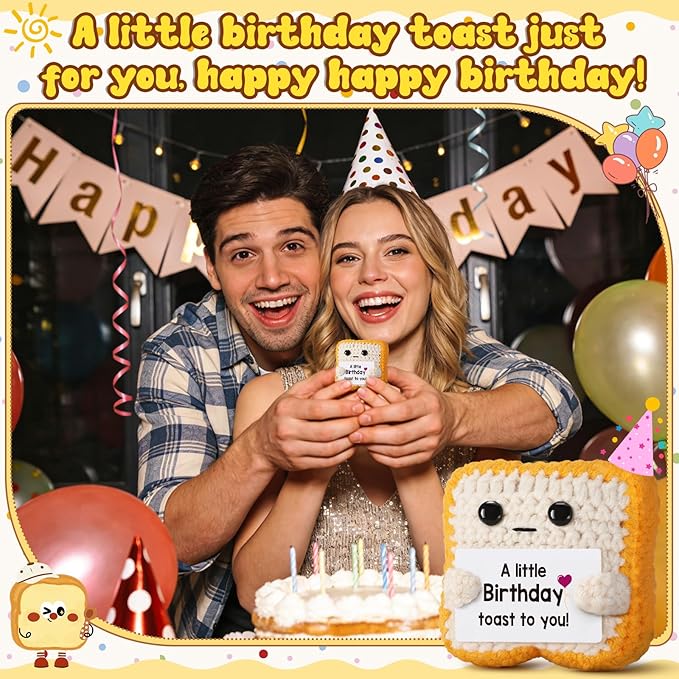 A little Birthday Toast to you - Funny Happy Birthday Gifts for Women, Men, Mom, Dad, Friend, Best Gift for Her Ideas - Unique Crochet Toast Gift Card - Cute Easter Basket Stuffers for Daughter, Son