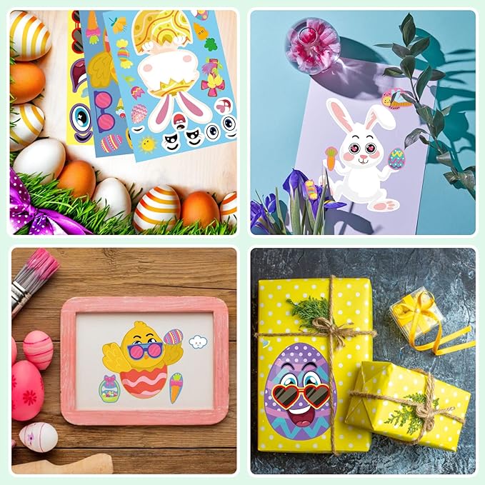 24 PCS Easter Make a Face Stickers for Kids with Chick Bunny Sheep Egg Pattern, Make Your Own Sticker, Easter Stickers for Kids Activitie Party Supplies Exchange Gifts