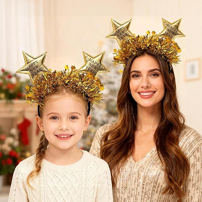 Doneace Happy New Year Headband 2026 New Year Eve Hairbands Glitter Hair Accessories for Women Girls New Years Party Favors
