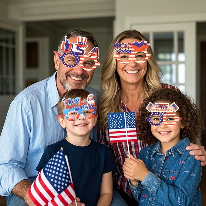 CURASA 9PCS American Flag Glasses 4th Of July Paper Glasses Patriotic Party Decorations Red White Blue Eyewear Memorial Day Sunglasses Independence Day Outfits Photo Booth Props Favor Gifts For Adults