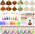 Cinrobiye 144 Pcs Fall Thanksgiving Ctaft Kit DIY Wood Turkey Painting Kits with Cards Thanksgiving Classroom Activities Autumn Holiday Decorations Fall Goodie Bag Favors