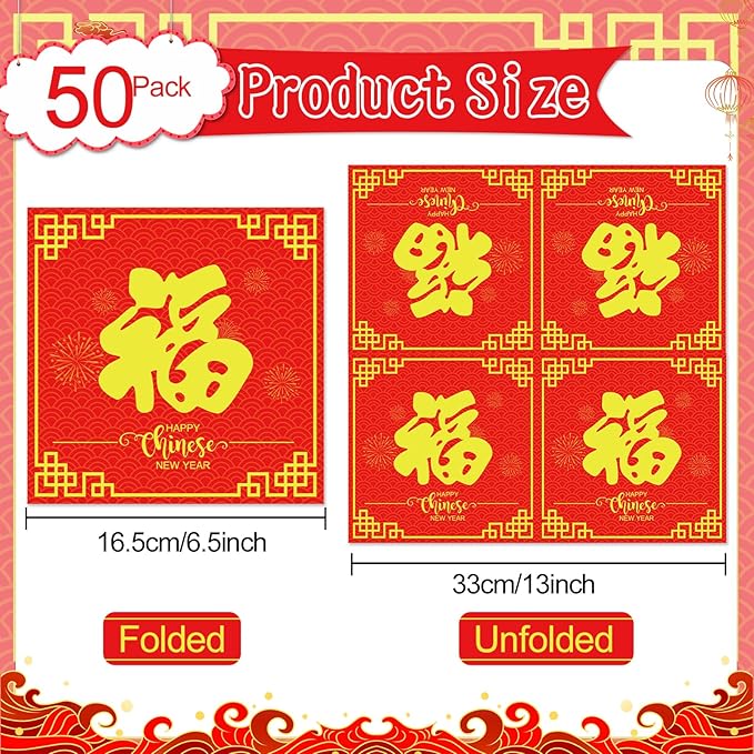 50Pcs Chinese New Year Napkins Disposable 2026 Year of Horse Paper Napkins Supplies Decorations Chinese Spring Festival Happy New Year Party Napkins Set for New Year's Eve Baby Showers Holidays