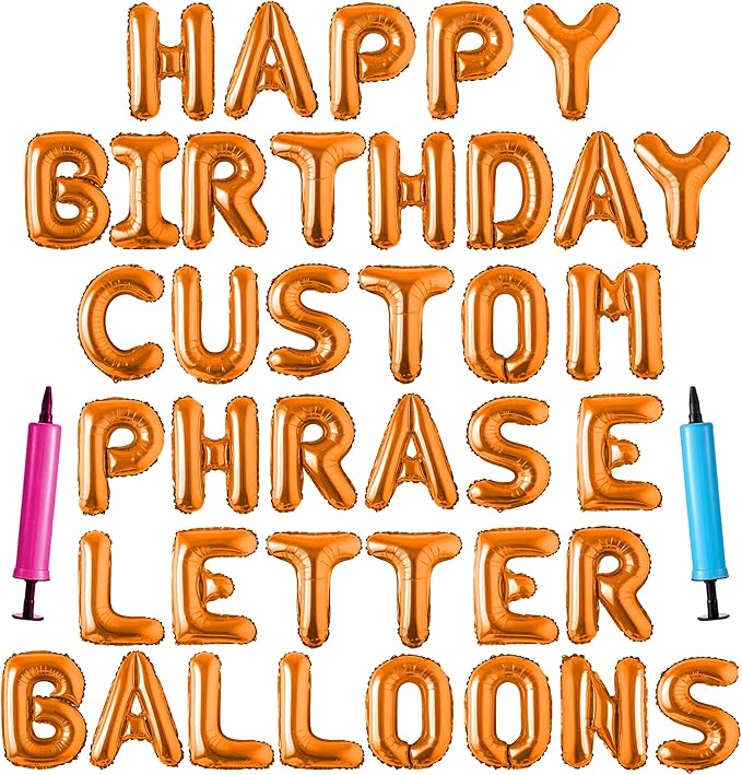 Happy Birthday Balloon Banner Custom Phrase Balloons letter 16 inch Personalized Alphabet Letters Foil Mylar Balloons (Orange)
