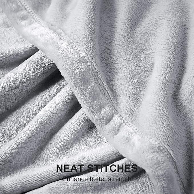 Hansleep Fleece Light Grey Throw XL Blanket, Super Soft Flannel Fuzzy Plush Cozy Blanket for All Seasons, Light Grey, Throw XL 50x70 Inches