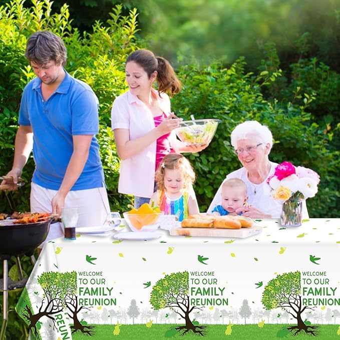 OBUSATT 3Pcs Family Reunion Party Decorations Family Tree Reunion Tablecloths 54 x 108 Inch Green Tree Plastic Table Cover Disposable Rectangle Tablecloths Party Supplies