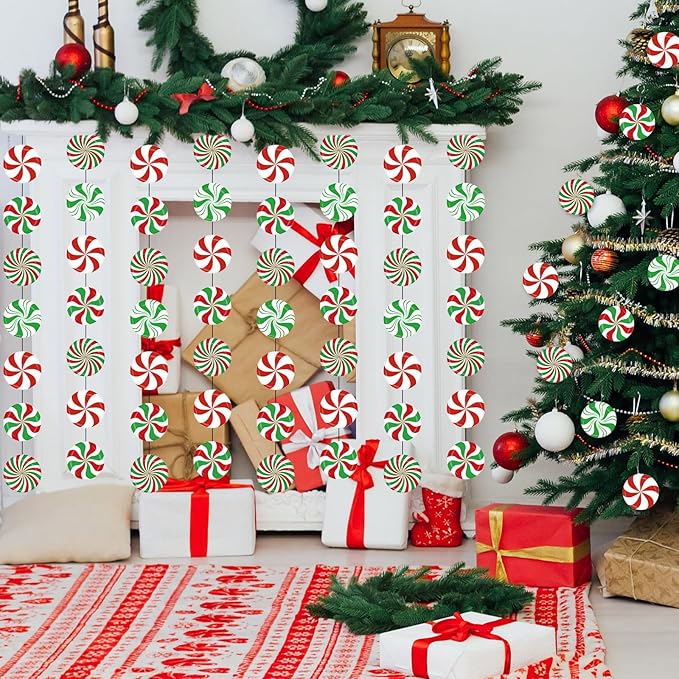 Faccito 8 Pcs Christmas Peppermint Candy Hanging Decorations Christmas Ceiling Decorations Paper Garland for Xmas Party Winter Holiday Birthday Decor (Red Green Candy)