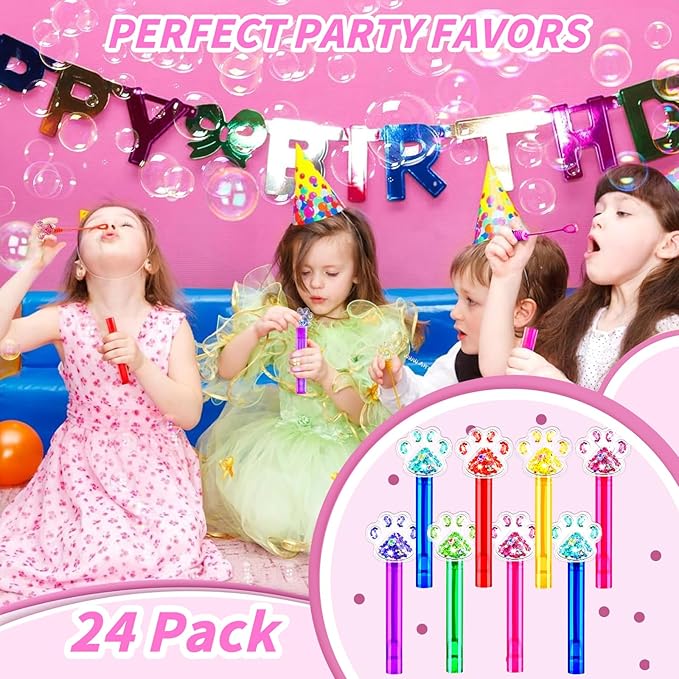 24Pcs Bubble Wands for Kids Paw Party Favors Supplies Decorations, Pinata Goodie Bag Stuffers & Classroom Prizes (Glitter Paw)