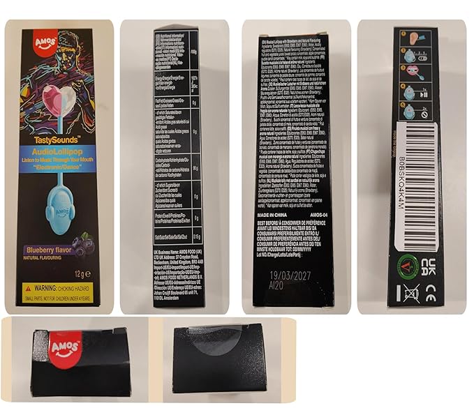 Amos Music Lollipop Candy, Audio Singing Lollipop, Individually Wrapped Natural Blueberry Flavor (1 Pack)