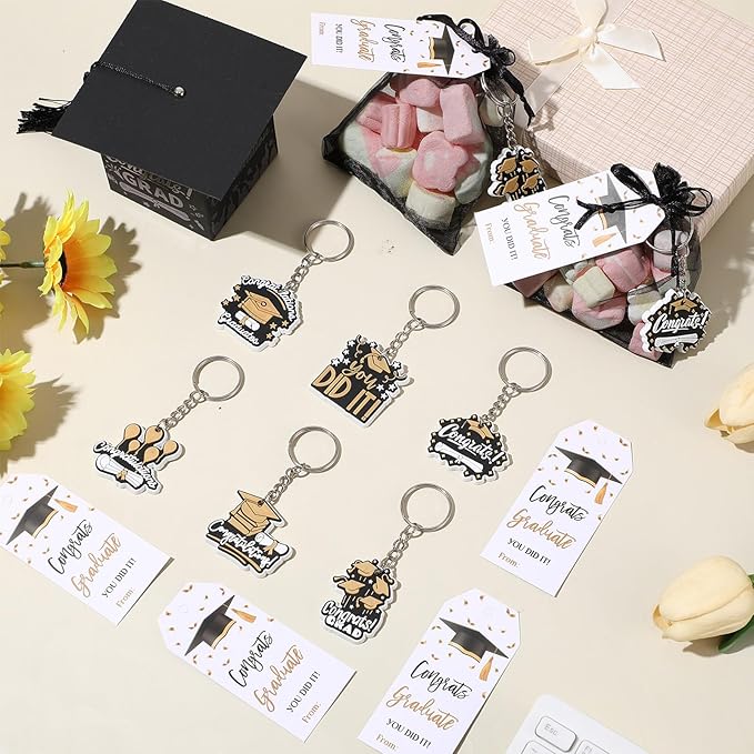 24 Set Graduation Keychain 2026 for Students Bulk Class of 2026 Grad Keychain Gift with Tags and Organza Bags for School Graduation Classroom Exchange Gifts, Teacher Student Award Party Favors