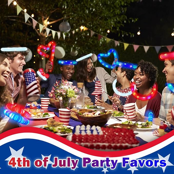 4th of July Red White Blue Glow Sticks Party Favors Supplies 18 PCS,Light up Pop Tubes Accessories Bracelets Necklaces for Kids Toddlers,Fourth of July Patriotic Toys Gifts Items for Independence Day