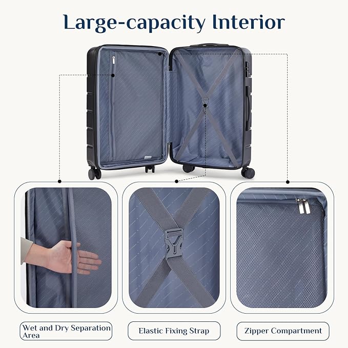 NEWBULIG 28 Inch Carry on Luggage, Lightweight Expandable Rolling Suit Case with TSA Lock, Hard Shell ABS Suitcase with Double Spinner Wheels, Black