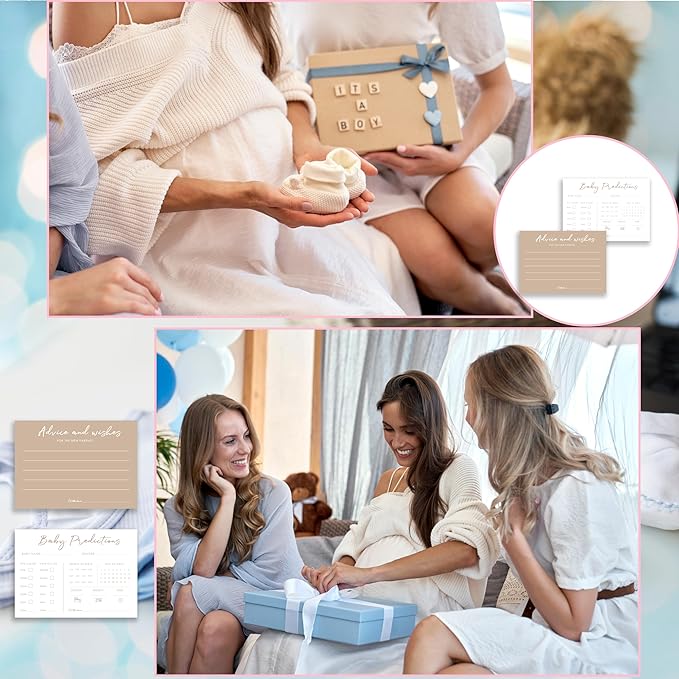 Baby Predictions and Advice Cards, 5" x 7" Minimalism Baby Shower Predictions Cards, Daily Party Games & Activities Favors for Newparents - G02