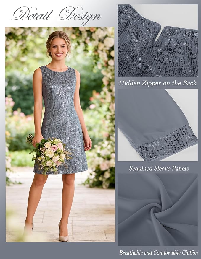 GRACE KARIN Women's Sequin Dress - Wedding Guest & Mother of The Bride Formal Dress - Two Piece Knee Length