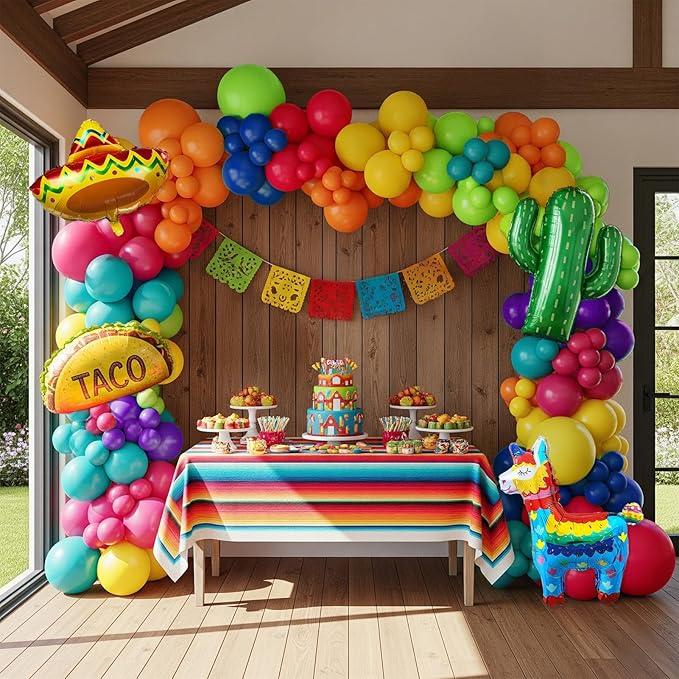 Mexican day of the dead party Decorations Colorful Balloon Garland Arch Kit Cactus Taco Sombrero pinata Mexican Themed Foil Balloons Banner for Cinco De Mayo Birthday Party Taco Bout Decoration