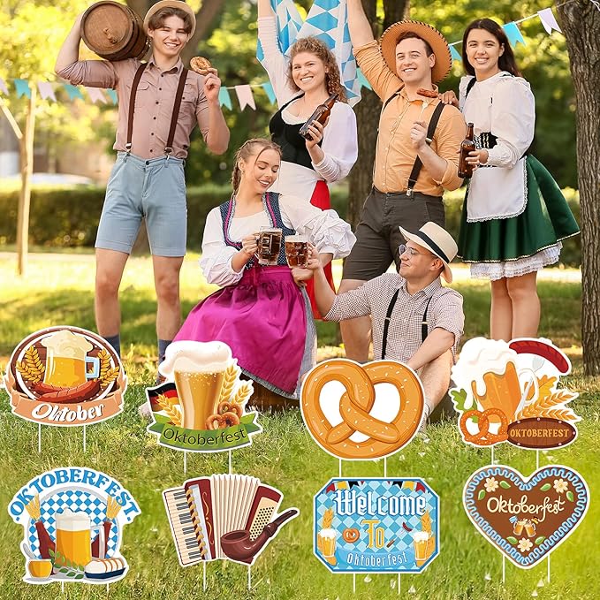 Amyhill 12 Pcs Oktoberfest Yard Decoration Outdoor Welcome to Oktoberfest Garden Lawn Signs with Stakes German Beer Festival Waterproof Outdoor Decor for Patio Lawn Walkway Party Supplies
