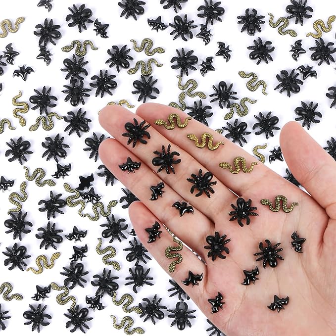 200 Pieces Miniature Halloween Decorations Tiny Resin Insect Mini Spiders Mini Bats Mini Snakes Halloween Miniatures for Crafts Dollhouse Fairy Garden Micro Landscaping Decoration