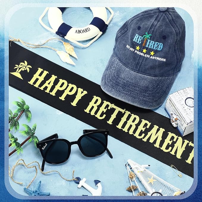 JaGely 3 Pcs Retirement Gifts for Men Retirement Party Accessories Retirement Sash Retirement Hat Retired Sunglasses for Men