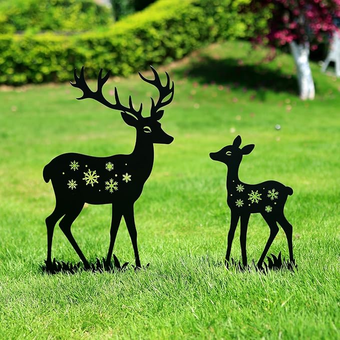 Deer Garden Decor for Outside, Metal Decorative Garden Stakes, Deer Gifts for Women Men Black Silhouette Statues Decorations for Yard Art, Patio, Backyard, Outdoor, Lawn Ornaments