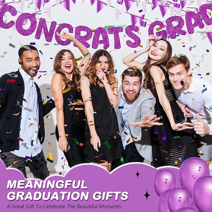 Fulmoon Pre Strung Congrats Grad Banner Glitter Congratulations Banner College Graduation Sign Class of 2026 Grad Party Decorations for High School University Graduation Party Favor(Purple)