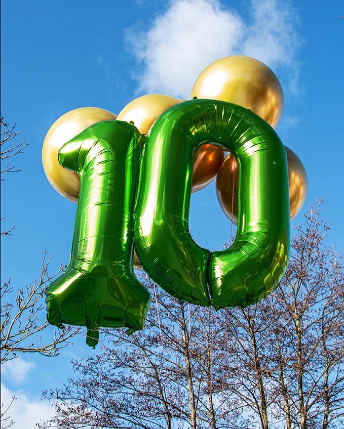 Dark Green Number 10 Balloon 40 Inch, 10th Birthday Party Decorations for Children, Giant 10 Foil Balloon for Party Supplies