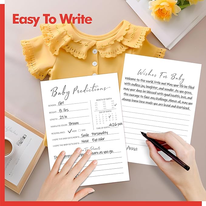 55PCS Baby Predictions and Advice Cards, Double Sided Baby Shower Decorations Cards Wishes to baby for Parents (White)