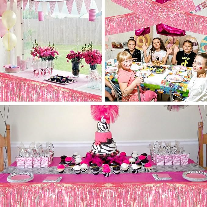 BEISHIDA 3 Packs Metallic Foil Fringe Garland Shining Pink Wall Hanging Tinsel Fringe Banners for Car Floats Bridal Shower Wedding Birthday Easter Graduation Holiday Party Decoration(30 Feet)