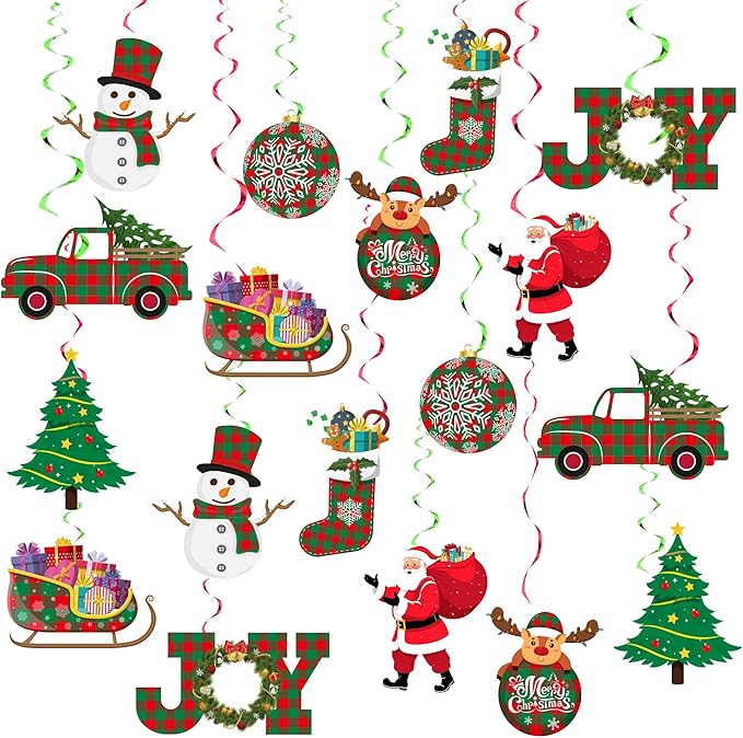 36Pcs DIY Christmas Decorations Hanging Swirls Santa Claus Xmas Balls Christmas Ceiling Swirls for Xmas Party Decorations