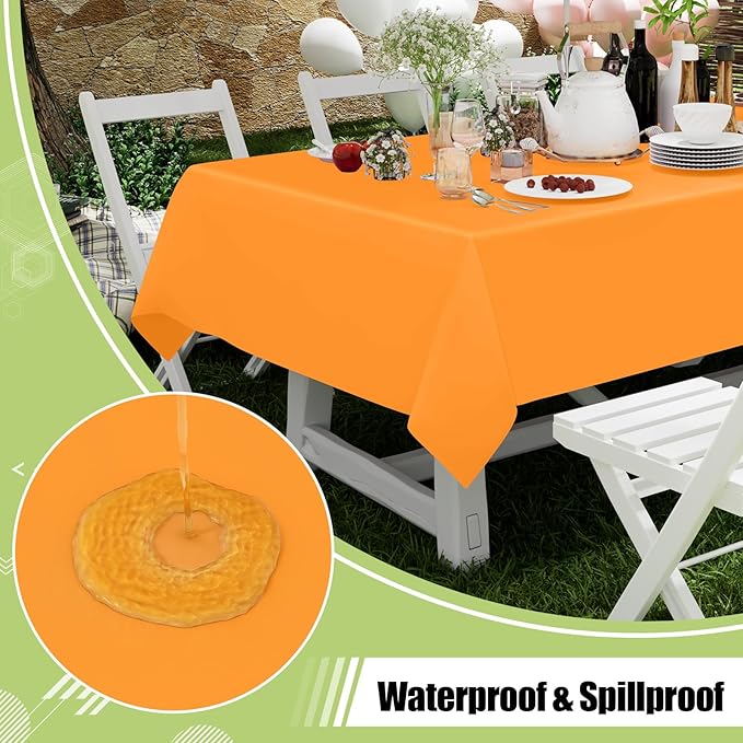 Smiry Disposable Table Cloth - 15 Pack, 54 x 108 Inch Waterproof Rectangle Tablecloths for Parties, Decorative Plastic Table Cover, Leakproof & Sturdy, Orange