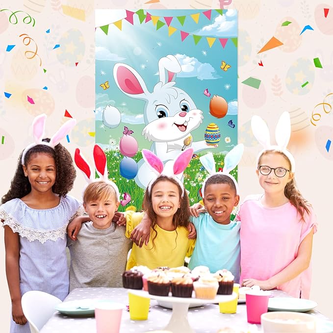 Pin The Tail on The Bunny Easter Games for Kids Easter Party Games Birthday Party Happy Easter Party Decoration Supplies Easter Egg Hunt Activities, Large Bunny Game Poster with 36 Tail Stickers