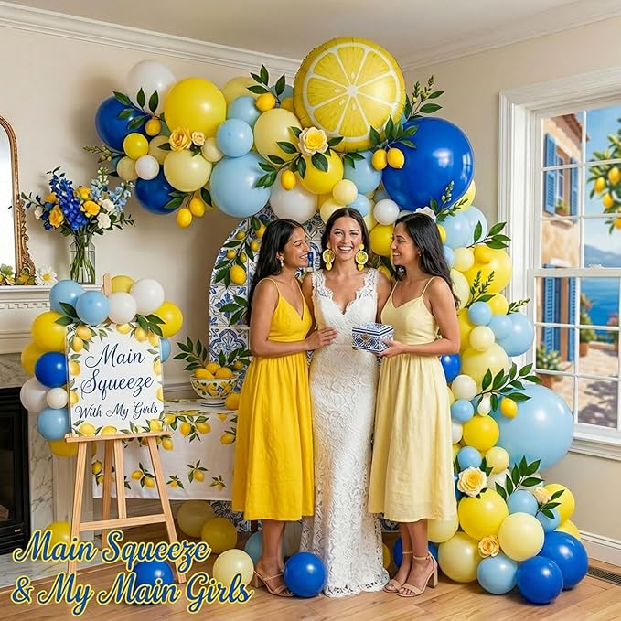 Royal Blue Yellow White Balloon Garland Arch Kit 136 Pcs with Lemon Foil Balloons for amalfi last toast on the coast Bachelorette Bridal Shower Decorations Main Squeeze Lemonade Theme Party Supplies