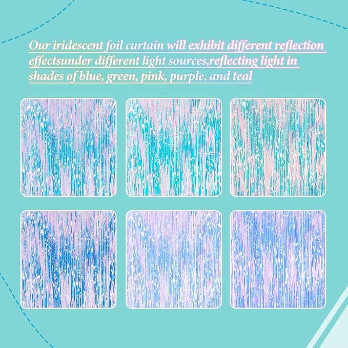 2 Pack Foil Fringe Backdrop - Iridescent Shiny Tinsel Curtains for Party Decoration/Photo Booth Props - 3.3x6.6 FT Metallic Foil Backdrop for Birthday, Wedding, Graduation, Christmas.