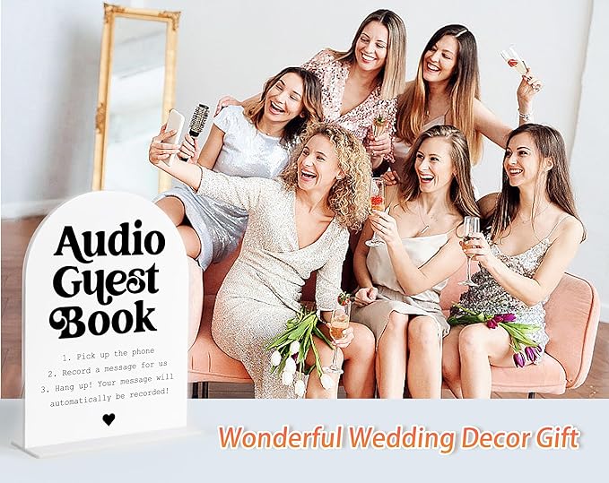 Audio Guest Book Sign, White Arch Acrylic Wedding Sign, Audio Guest Book Wedding Phone, Bridal Shower Decor, Engagement Party Decor, Centerpiece Table Decorations Party for Bride and Groom-6