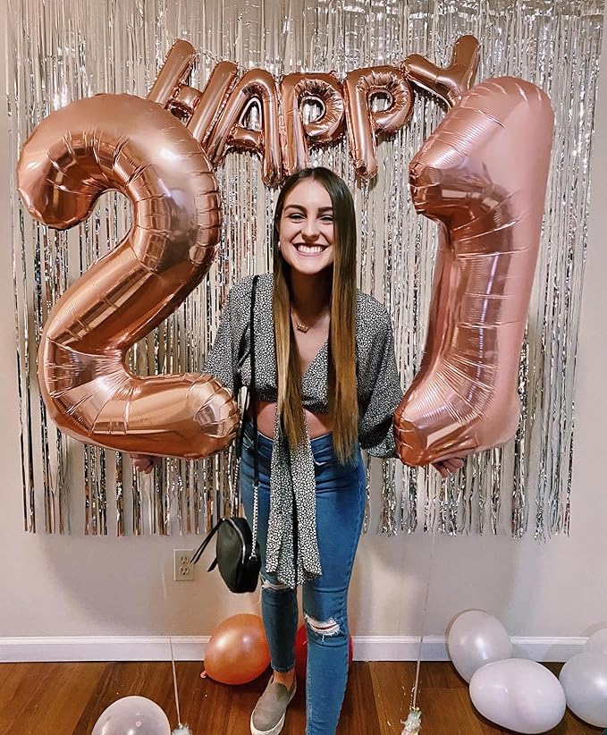 21 Balloon Number, Rose Gold Number 21st Birthday Balloons 40 Inch, 21 or 12 Years Old Rose Gold Birthday Decorations for Men Women Him Her, 21st Anniversary Decorations
