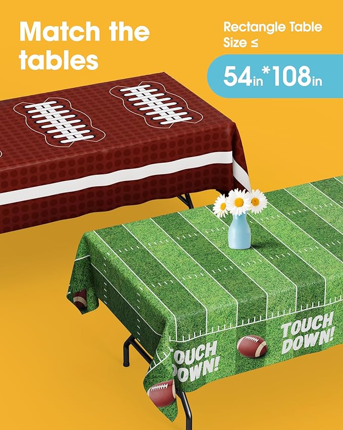 Football Party Decorations Plastic Table Cloth - 4 Pack 54" × 108" Rectangle Superbowl Disposable Tablecloths for 6FT Tables, Table Cover for Party, Holiday & Gathering Use