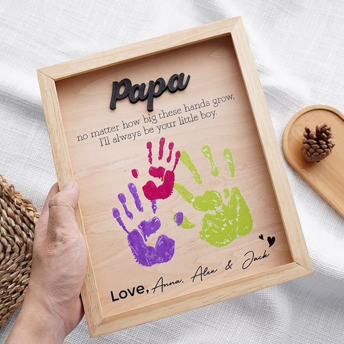 Best Dad Ever Hands Down Sign Handprint Frame with Paint DIY Gift for Father's Day Personalized Engraved Family Names Gifts From Daughter, Son, Kids Keepsake Birthday Gift for Dad, Stepdad, Grandpa