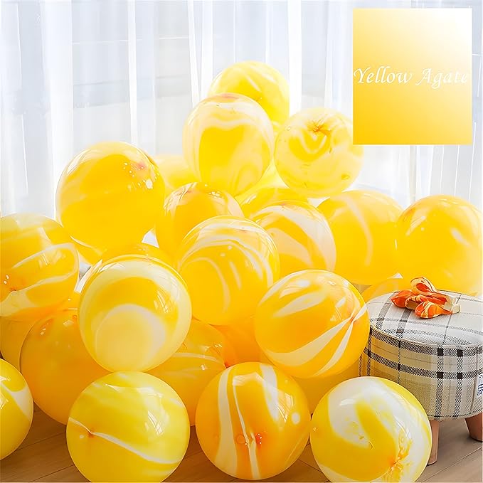 Orange or Yellow Tie Dye Balloons 30PCS 12 Inch Agate Marble Latex Swirl Balloons For Tie Dye Birthday Party Supplies,Candyland,Bachelorette,Fun Hippie Party Decorations