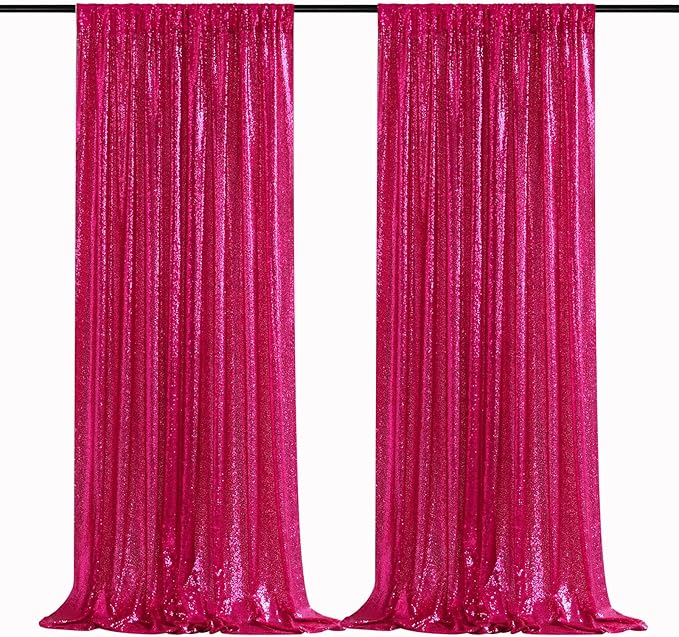 B-COOL Fuchsia Sequin Backdrop Curtains Hot Pink Glitter Backdrop 2 Panels 2ftx8ft Girls Party Backdrop Fabric for Sweetheart Birthday Wedding Party Decorations