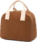 LOVELYWIND Insulated Brown Sugar Lunch Bag for Women, Stylish Corduroy Tote with Aluminum Lining, Large Capacity Reusable Cooler for Work, Travel, or Beach, Beige Cream Water-Resistant Lunch Box