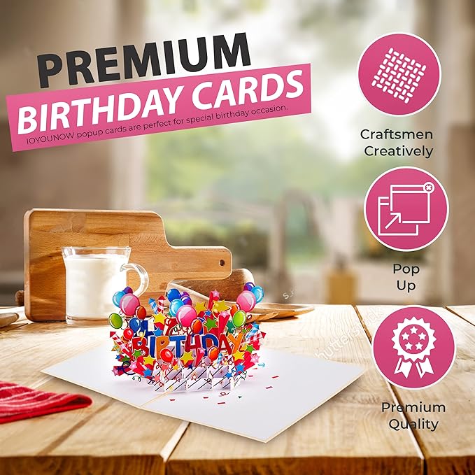 Happy Birthday Pop up Card | 3D Popup Balloons Birthday Greeting Card for Kids, Adults, Family & Friends, 5x7 Inches, Multicolor – Unique Gift for Special Birthday Occasions with Envelope