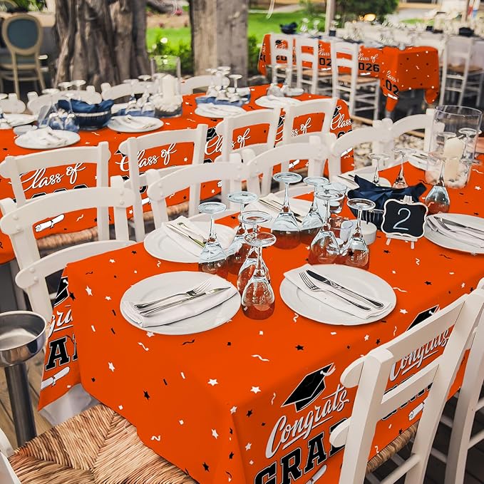 Gatherfun 2026 Graduation Decorations : 2-Pack Congrats Grad Disposable Tablecovers - Class of 2026 Orange Themed Table Cloths, for Graduation Party Supplies & Graduation Backdrop, 54" X 108"